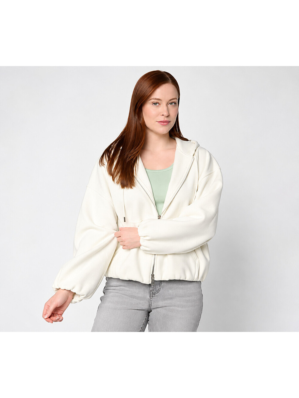RM Studio x Rebecca Minkoff Sponge Knit Zip Front Hoodie Alabaster, Size Medium